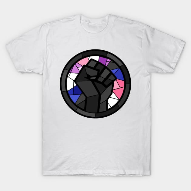 BLM Stained Glass Fist (Genderfluid) T-Shirt by OctopodArts